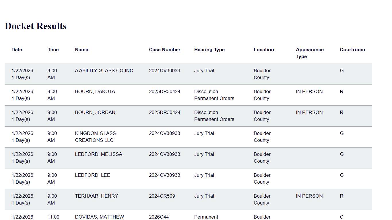 Docket Print Results Colorado Judicial Branch
