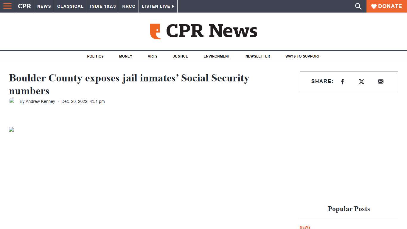 Boulder County exposes jail inmates' Social Security numbers