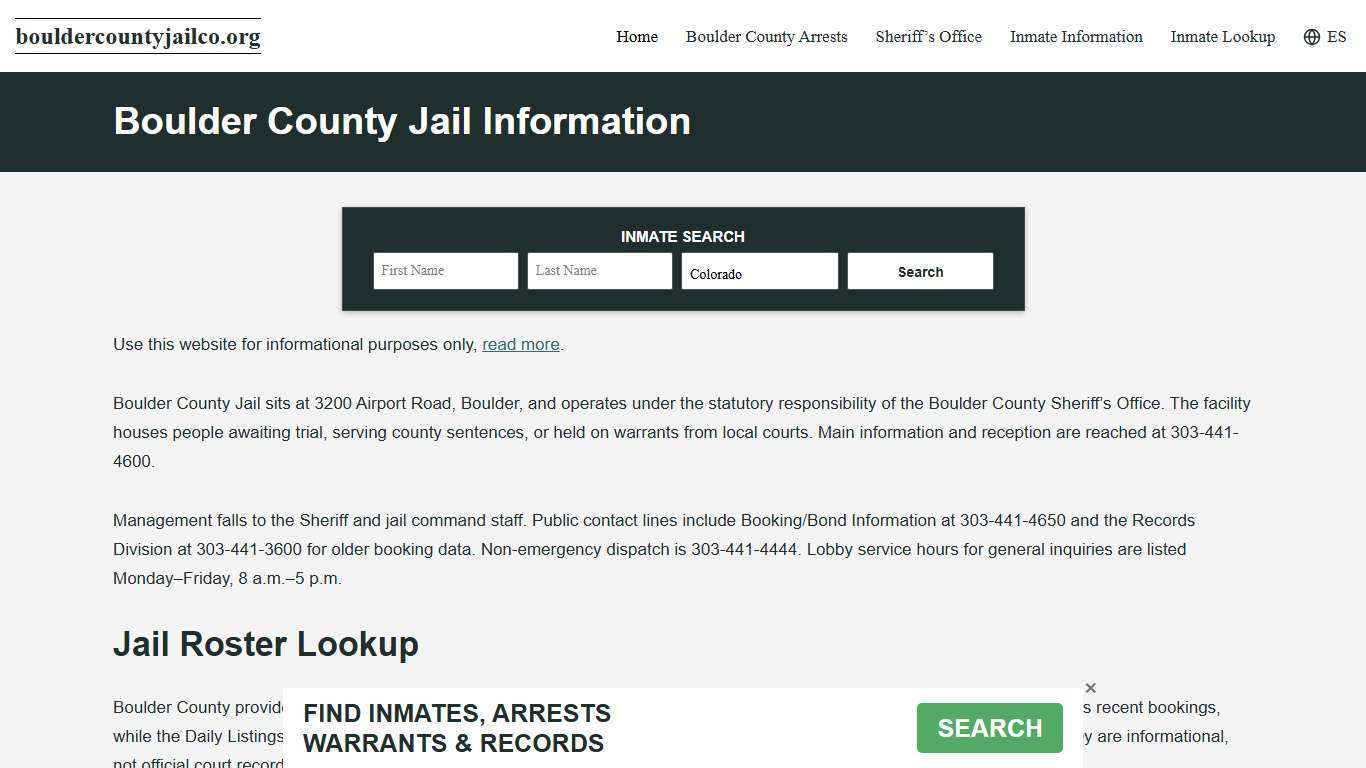 Boulder County, CO Jail Roster, Inmate Info